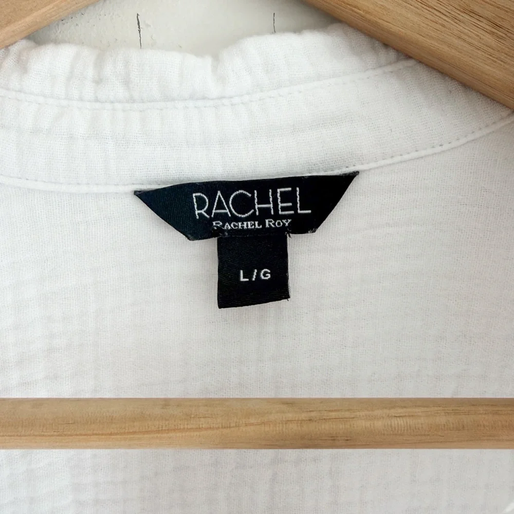 Rachel Roy White Textured Gauze Cotton Button Down - Large - Picture 5 of 10